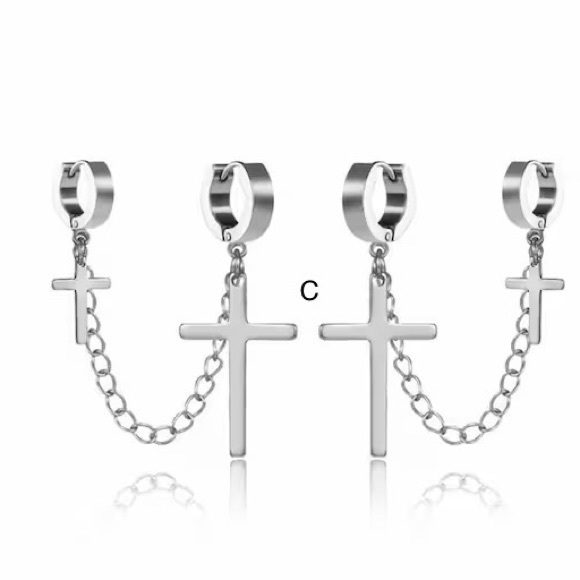 Punk Stainless Steel Mens Hoop Earrings Round Cross Gothic Hip Hop Ear Jewelry - Picture 5 of 9